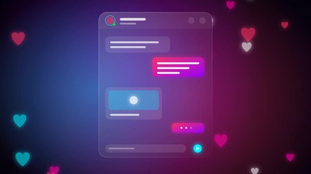 A dynamic glassmorphism social chat messaging animation, displaying translucent message bubbles floating in a sleek UI space.