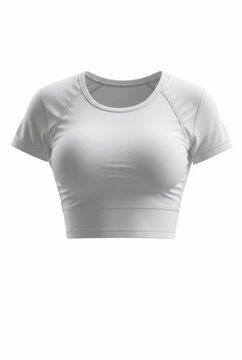Women's White Seamless Tight Crop Top Short Sleeve Mockup for Yoga