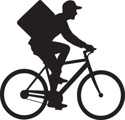 Fototapeta premium Delivery Man Riding Bicycle with Package on Back white background