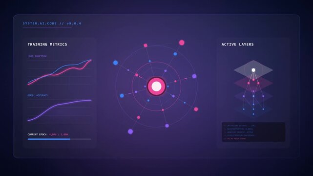 A highly advanced glassmorphism AI neural network dashboard, visualizing complex machine learning data on sleek frosted glass.