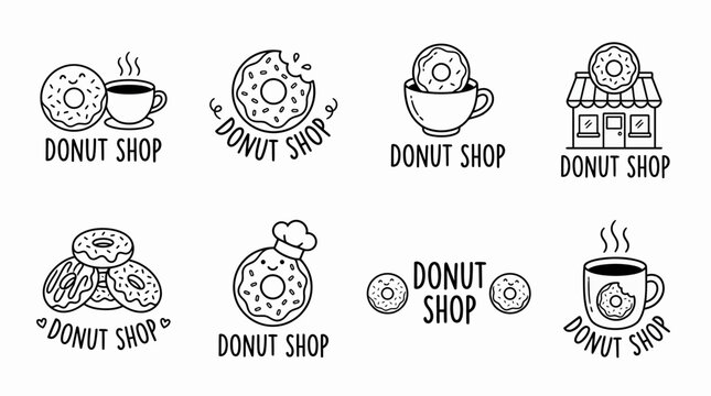 Donut shop logo and food icons.
