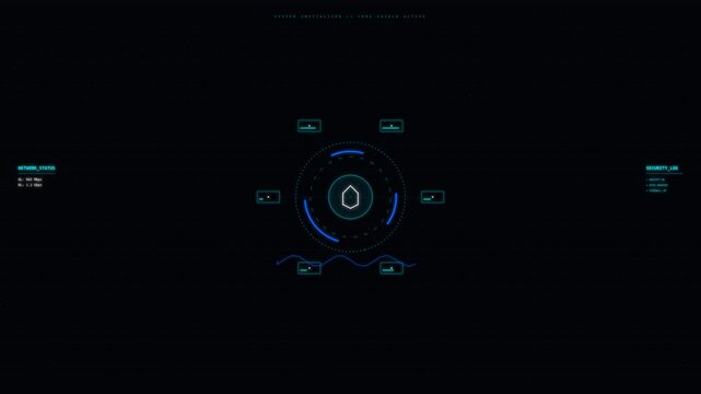 Futuristic Digital Head-Up Display HUD Interface in Neon Blue Motion Video with Dynamic Data Visualization and User Interaction