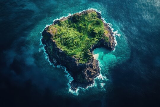 Tangaroa Polynesian Sea God Sacred Island Realm with Hidden Lagoon Cove Fringing Reef Basaltic Cliffs Ocean Surf