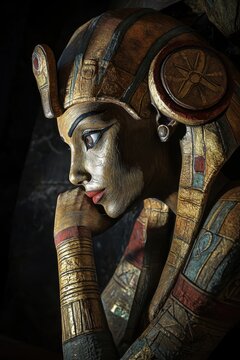 Tefnut Egyptian Goddess of Moisture Dew: Profile Sculpture with Solar Disk Uraeus Nemes Headdress