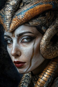 Tefnut Ancient Egyptian Goddess of Moisture Dew Fertility Lioness Deity Serpent Horn Headdress Cobra Necklace Icon