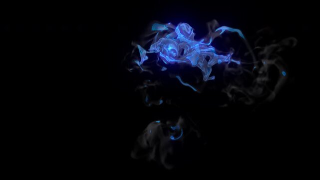 Gray smoke with blue flames around it - slow motion VFX element - 4K Pro Res with mask pass