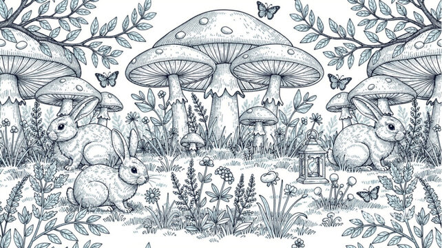 Detailed illustration of various mushrooms.