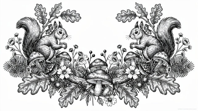 Detailed illustration of two squirrels.
