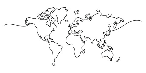Continuous single line drawing of a world map showing all continents Vector, illustration © Nippon_Art Gallery