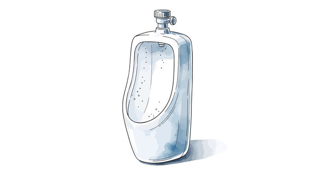 A hand-drawn illustration of a urinal with water droplets inside