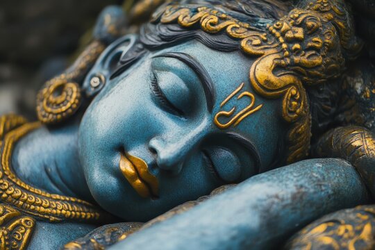 Vishnu in Yoga Nidra on Ananta Shesha Cosmic Serpent Hindu Deity Statue Sculpture