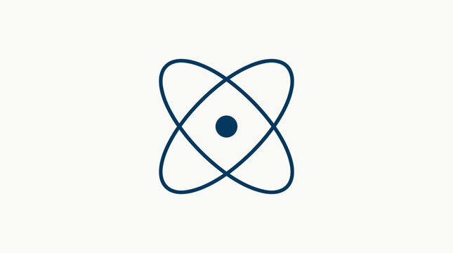 Minimalist quantum computing icon representing atomic structure with orbiting electrons, ideal for technology and science themes