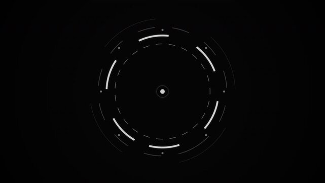 Futuristic Circular Interface Video Animation with Dynamic Lines and Data Points in a Sleek Dark Theme