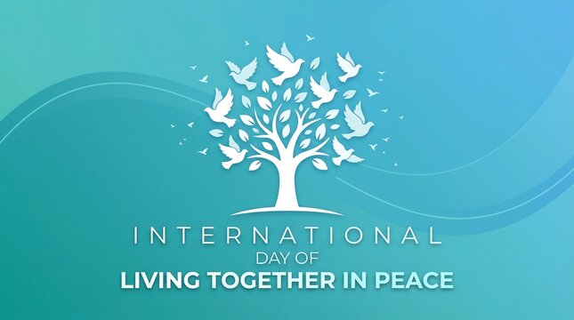 International Day of Living Together in Peace is illustrated with white doves flying from a tree