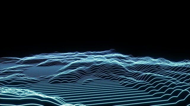Cyberspace flythrough landscape - old school VFX element with scanlines representing the landscape