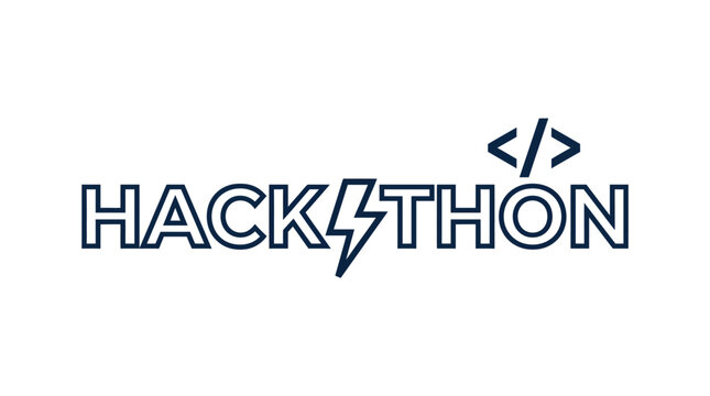 Modern Hackathon Typography with Coding Symbols and Lightning Bolt