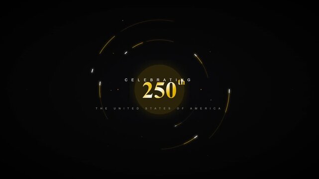 An ultra-minimalist, pristine 250th anniversary animation, featuring flawlessly clean glowing golden comet orbits and immaculate modern typography over a pure black void in 4K.