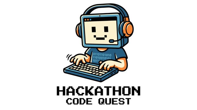 Cartoon programmer mascot for hackathon and coding competition
