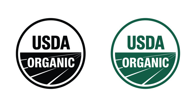 USDA organic seal logo vector set, black and green certification badge variations for food, eco product packaging, and organic labeling design