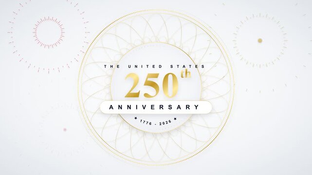 A premium platinum and gold light-mode 250th anniversary animation, featuring incredibly intricate rotating geometric Guilloch&eacute; rosettes in a seamless 4K loop.