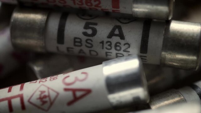UK domestic fuses extreme close up stock footage