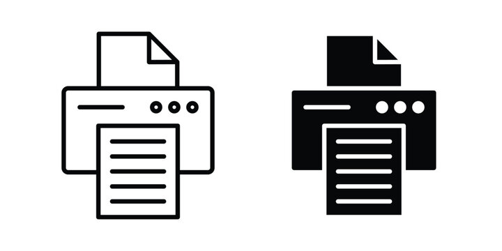Print button icon. Glyph solid icons collection. Line symbols