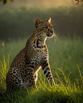 A bronze oncilla , northern tiger cat genetic hybrid experiment fantasy animal, fictional species  in a mist filled meadow