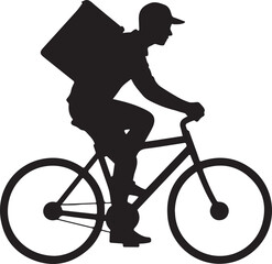 Obraz premium Delivery Man Riding Bicycle with Box on Back Silhouette white background