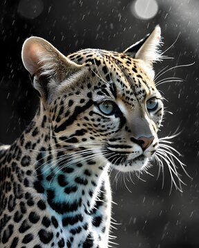 A  oncilla , northern tiger cat genetic hybrid experiment fantasy animal, fictional species  in a celestial scatter