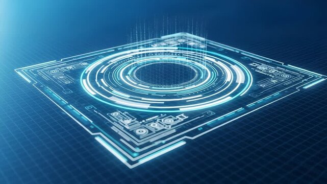 Futuristic digital circuit board interface with glowing blue lights