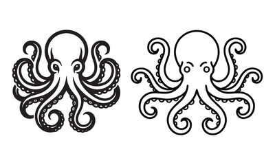 Vector octopus set in two different styles, bold tribal and minimalist line art © Nizam Uddin
