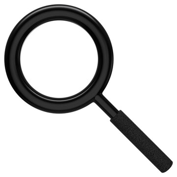 3D Black Magnifying Glass Isolated on White Background