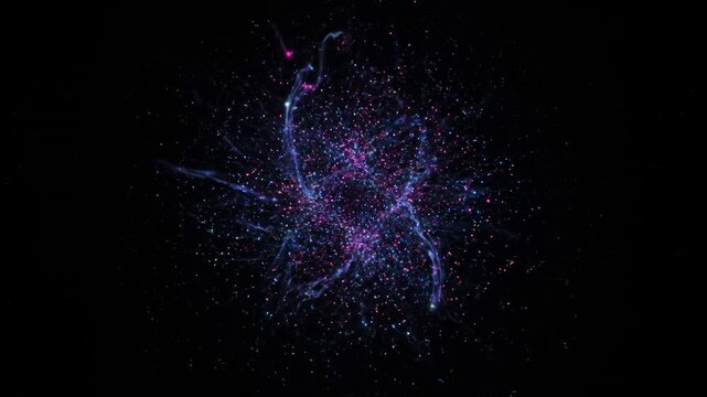 Abstract cosmic nebula forming intricate swirling patterns of vibrant purple and pink cosmic dust animated by ethereal energetic forces creating a stunning celestial spectacle of otherworldly