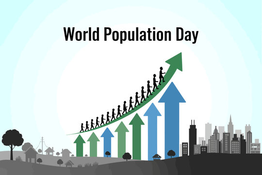 World Population Day infographic with growing population and arrows  global human trend