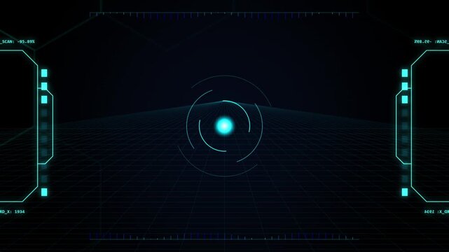 Futuristic digital interface HUD overlay with glowing data scanning