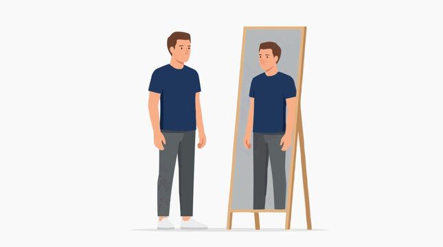 Man looking in mirror contemplating self image and identity vector style