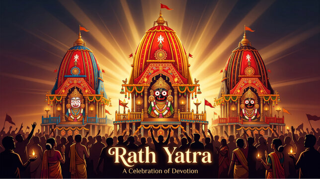 Rath Yatra grand spiritual procession celebration with Jagannath chariot festival devotion and sacred Hindu culture artwork