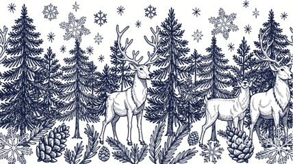 Deer standing in forest with snow. © pono