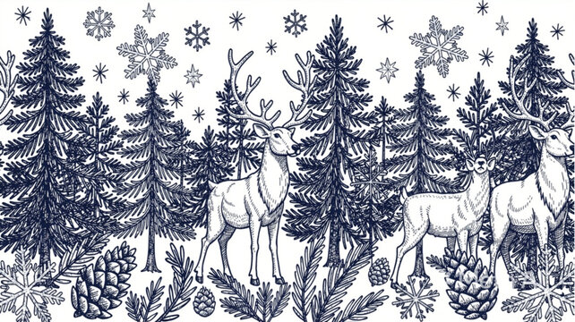 Deer standing in forest with snow.