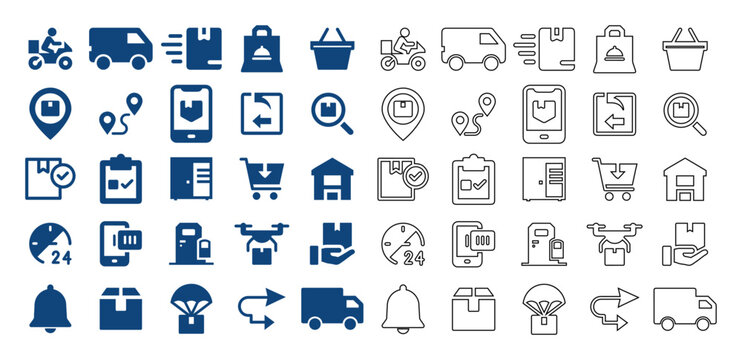 Logistics and shipping service icon set collection.