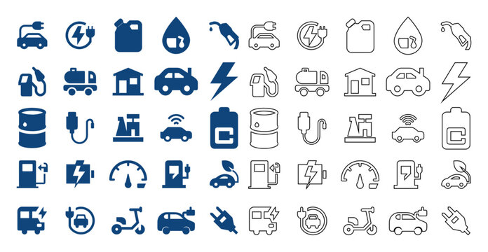 Alternative green energy fuel and power transport icons.