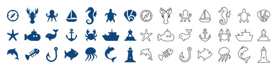 Nautical and marine life icon set for ocean navigation. ©  Farida9377