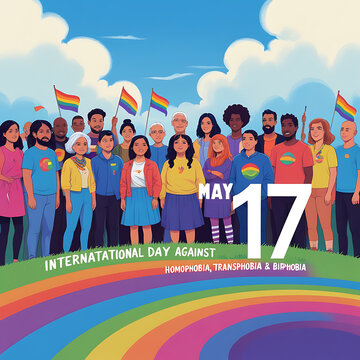 Diverse group celebrating International Day Against Homophobia Transphobia Biphobia May 17 transparent background