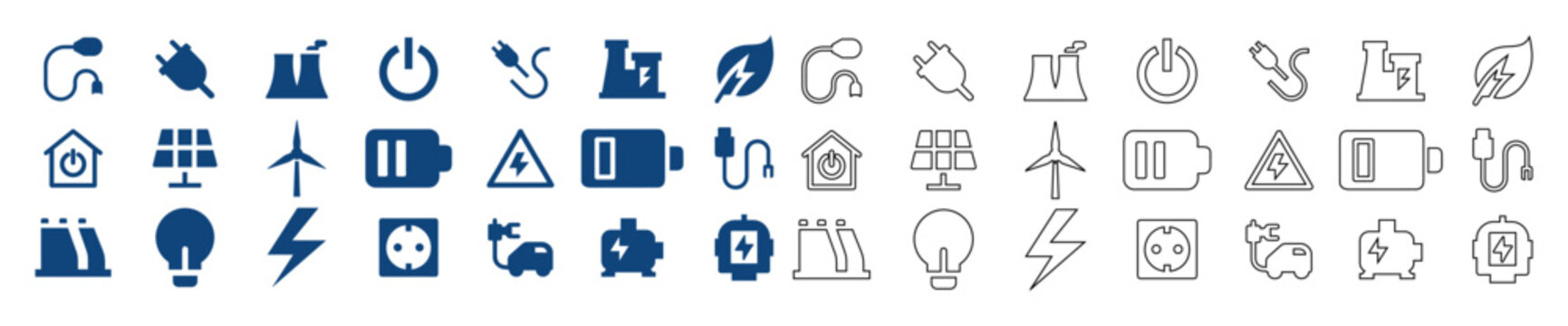 Energy production and consumption icons outline solid.