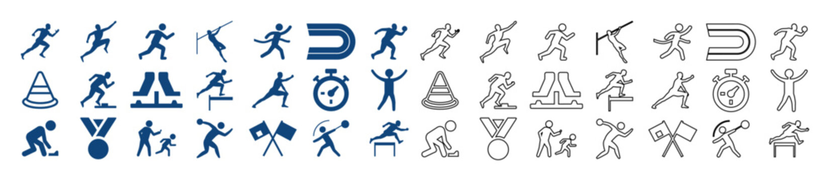Athletic track and field sports icons collection set.