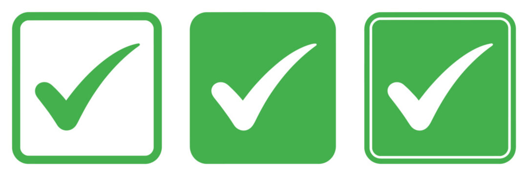 Tick mark with checkbox icon featuring green check, mark, success and completion symbol for app website design