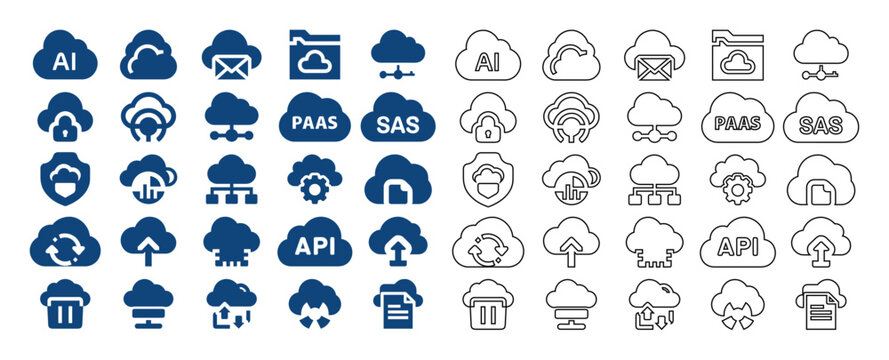 Set of modern cloud computing and network service icons.
