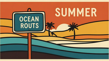 Fototapeta premium Ocean routs sign in summer landscape isolated on a transparent background