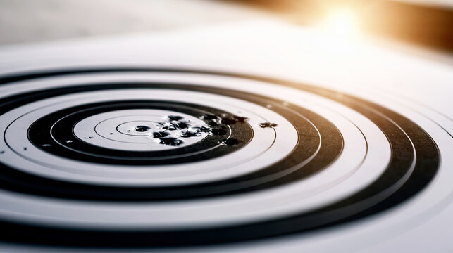 Bullseye target showing accuracy and precision, an achievement of hitting strategic goals and focused business success