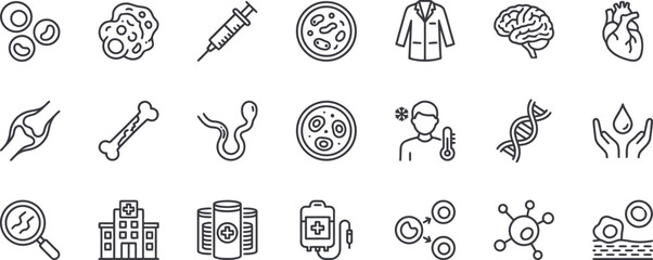 Stem Cell Therapy and Regenerative Medicine Line Icon Set © Nahida